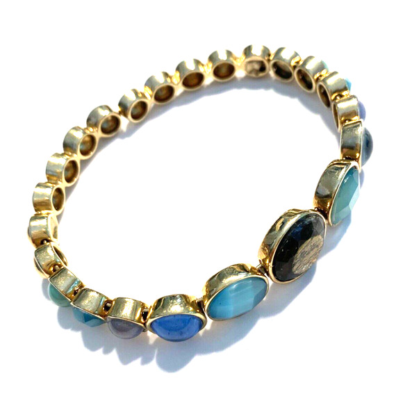 Cuff Bracelet Blue Brown Stones Gold Graduated OS Mod Boho Festival Fashion - Picture 1 of 9